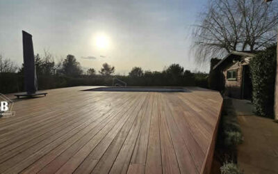 Pose de + 110 m² de terrasse bois en Padouk.